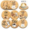 6-piece set of wooden coasters - heat-resistant and non slip pads suitable for home/kitchen decora perfect for holiday parties