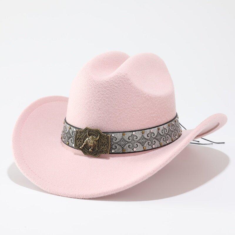 Popular European and American style imitation woolen big-brimmed top hat, men's and women's classic fashion western cowboy hat