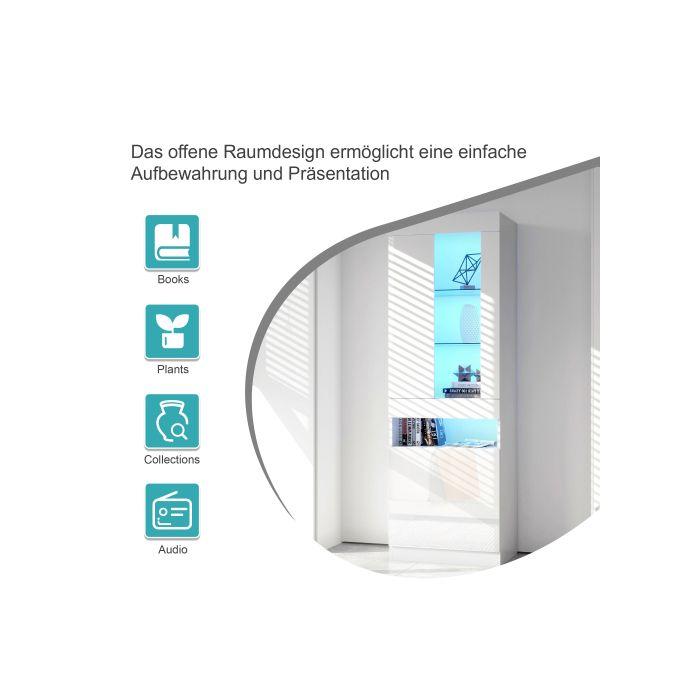 Vitrine - MUVOE - Éclairage LED 16 Couleurs - Blanc - 50x40x180 Cm - Meuble De Salon