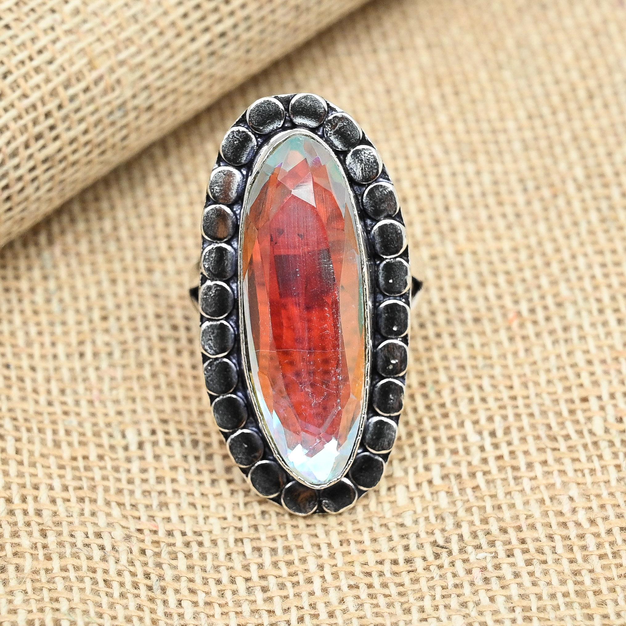 

Rainbow Mystic Topaz 925 Sterling Silver Handmade Women Jewelry Wedding Gift Ring 7 белый