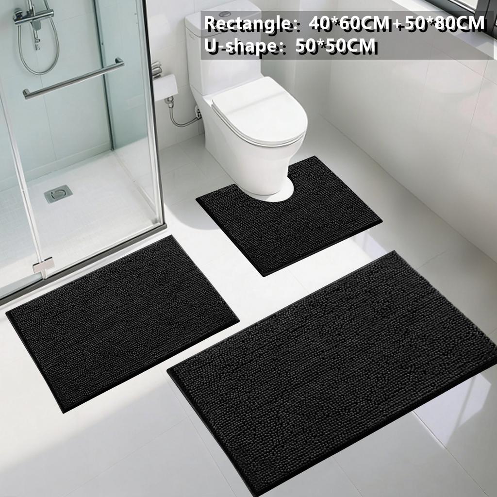1/2Piece Loop Bath Mats for Bathroom Non Slip Chenille Bath Mat Set Rugs with Water Absorbent Pedestal Bathmat Shower Toilet Mat