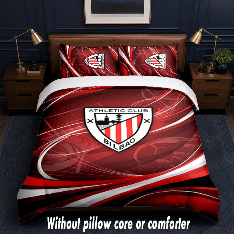 Athletic Bilbao Football Design Bed Bedding Set 1 Duvet Cover + 2 Pillowcases Soft Breathable Household Bed Linens