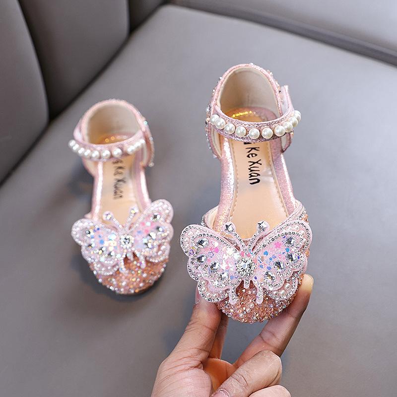 Spring and Autumn New Girls Sandals Girls Princess Rhinestone Shoes Leather Shoes Dance Performance Shoes