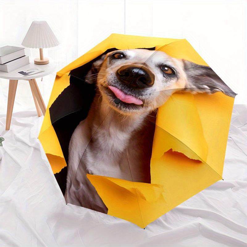 1pc Puppy Playful Automatic Open/Close Umbrella - Compact Travel Umbrella, 8-Rib Heavy-Duty Construction, Ideal Gift, Outdoor Accessory010
