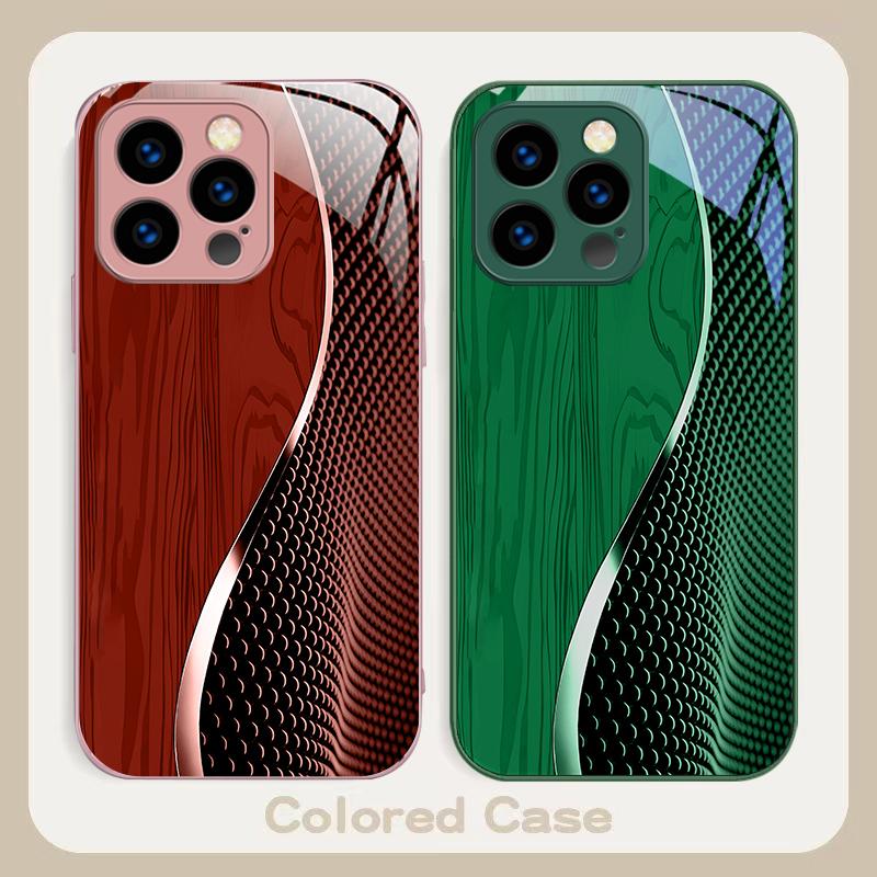 Wood Grain Mesh Black For iPhone 16 E 15 14 13 Plus 12 Mini 11 Pro Max XR Xs X 7 8 P Lus 6 6S 22 16E Tempered Glass Phone Case