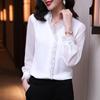 Elegante Camisa Blanca de Gasa para Mujer con Cuello en V y Mangas Largas, Moda Primavera/Otoño 2022