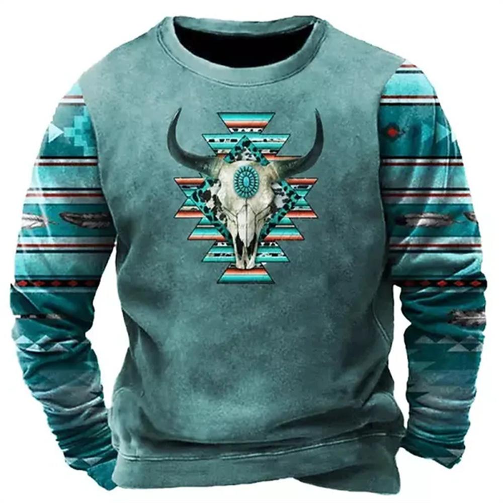 Vintage pánská mikina Kovbojské tričko s grafickým vzorem Etnický styl Potisk Svetr Oversized Muži Oblečení Neformální Top