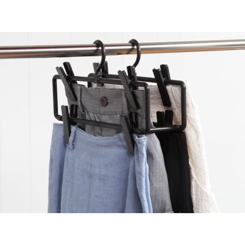 Shinko Hanger S&F Connect Skirt 4-Tier Pants Hanger, Black, Made In Japan, with 2 Adjustable Clips X 4 Tiers, Skirt/Pants Clips, Pinch, Anti-Slip, Non