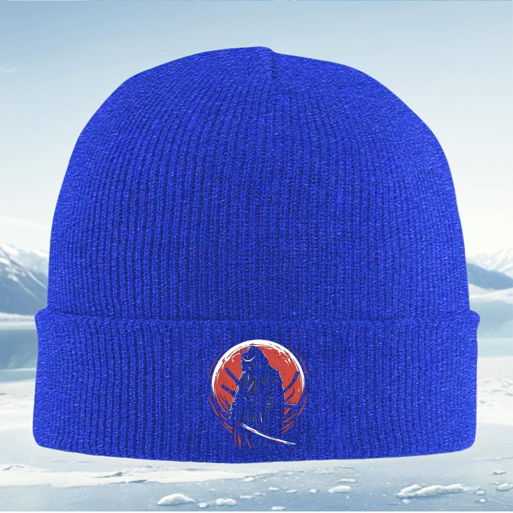 Samurai swordsman red moon katana Men Women Unisex Knitted Hat Beanie Pullover Cap Winter Thermal Warm Christmas Outdoor Cycling