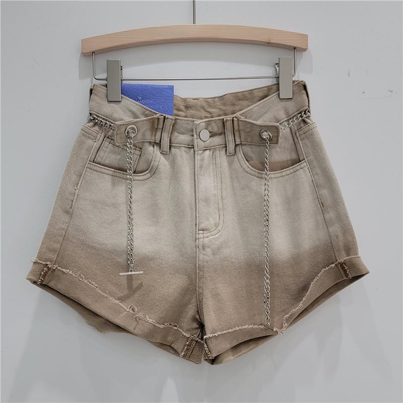 European Station Summer New Versatile Design Niche Gradual Change Chain Decoration Sweet Cool Thin Denim Shorts Women