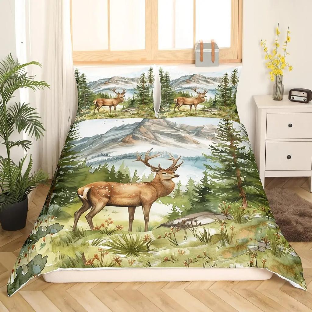 Deer Elk Duvet Cover King Queen Farm Deer Forest Comforter Cover Moose Wildlife Animal Bedding Set Camping Hunting Quilt Cover