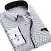 Herren Business Punkt Karo Druck Umlegekragen Langarm Knopfhemd Bluse Top