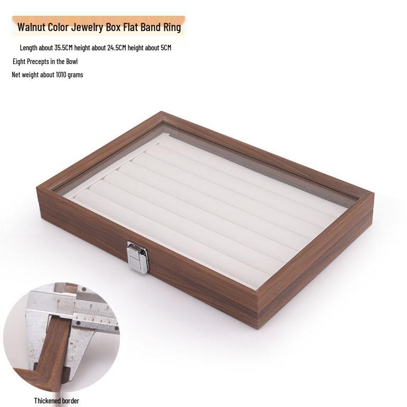 Schmuckschatulle aus Walnussholz mit weißem Leder und Deckel, staubdichte Aufbewahrung für Ohrringe, Ringe, Halsketten und Armbänder.