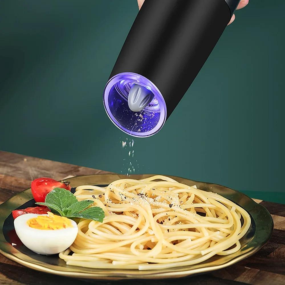 Gravity Electric Pepper Grinder With Blue LED Light, Stainless Steel Automatic Mill For Salt and Black Pepper