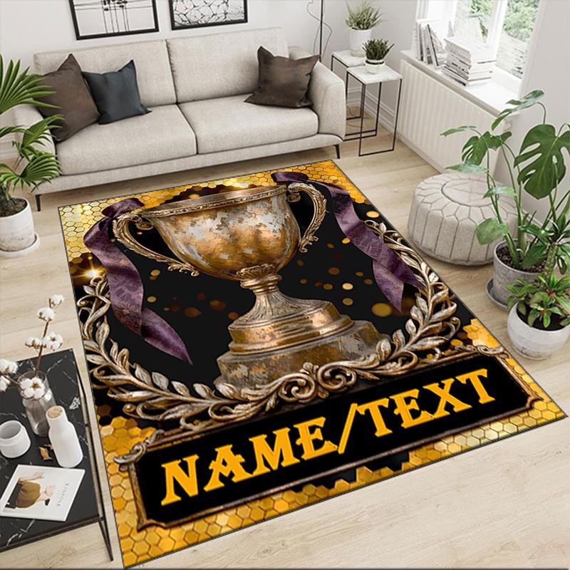 1PC Custom Name Victory Trophy Celebration Theme Floor Mat Ideal for Living Room, Game Rooms, Office, Bedroom,Floor Mat Playful Design