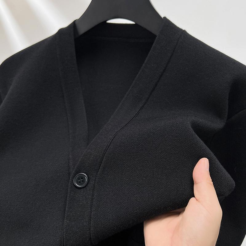 

Men s V-Neck Knit Cardigan Autumn Winter Solid Color Double Pocket Sweater Coat Casual Commute Menswear Top M чорний