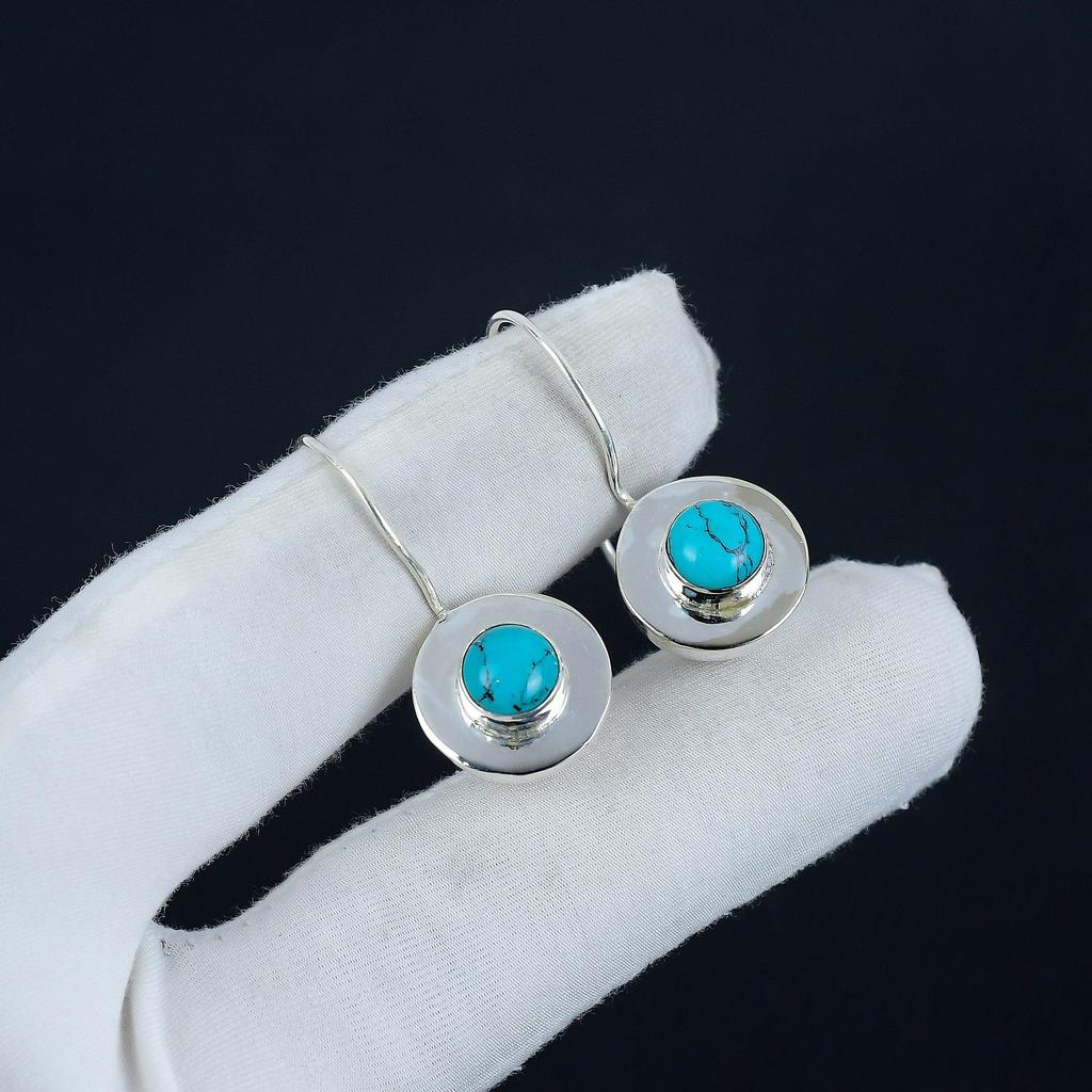 Natural Satnt Rosa Turquoise Gemstone Earrings, 925 Sterling Silver Earring, Handmade Boho Silver Jewelry Dangle Earrings, Women Day Gift