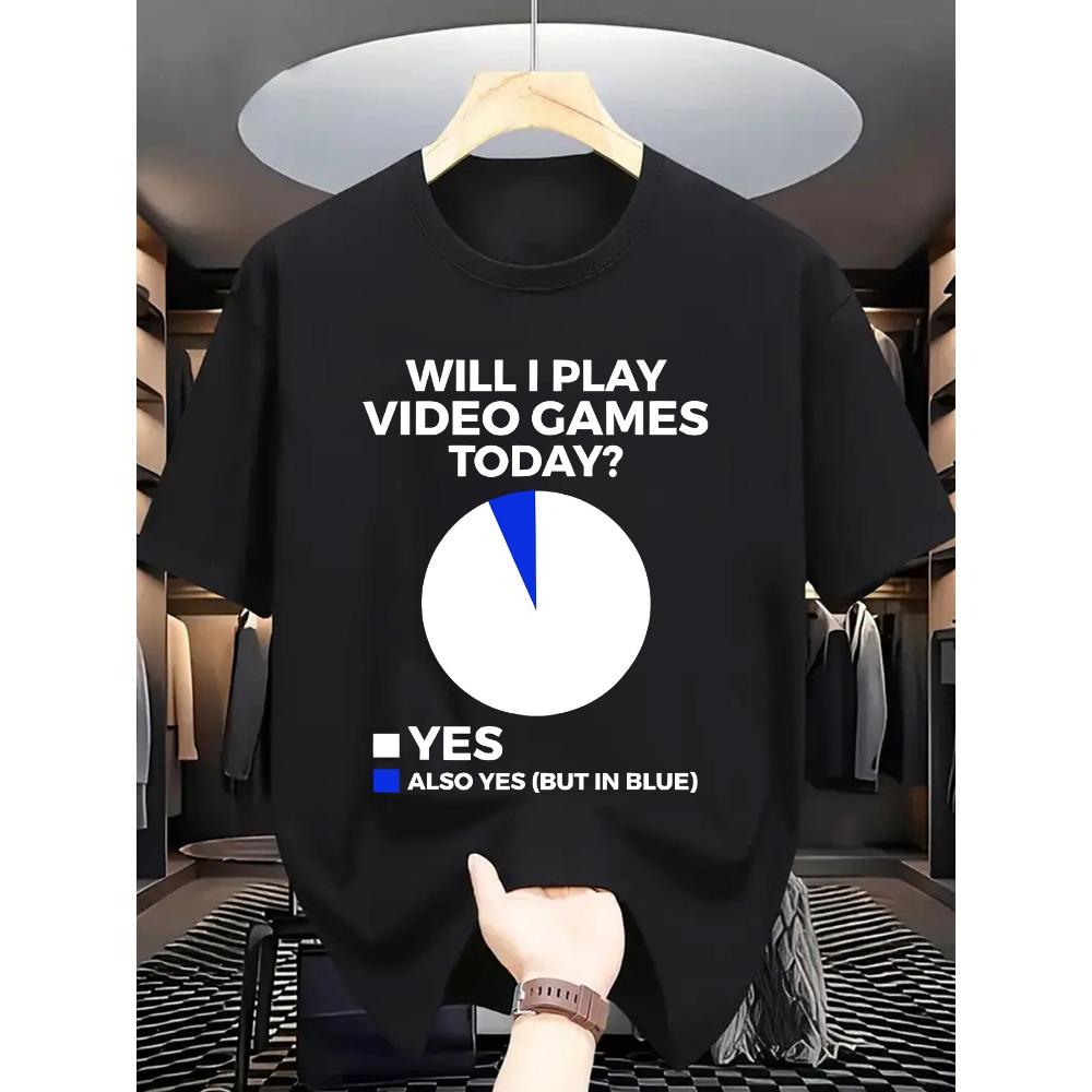Men s Summer Casual Pattern T-shirt Will I Play Video Games Today Design Black and Blue Circular Chart Print S разноцветный
