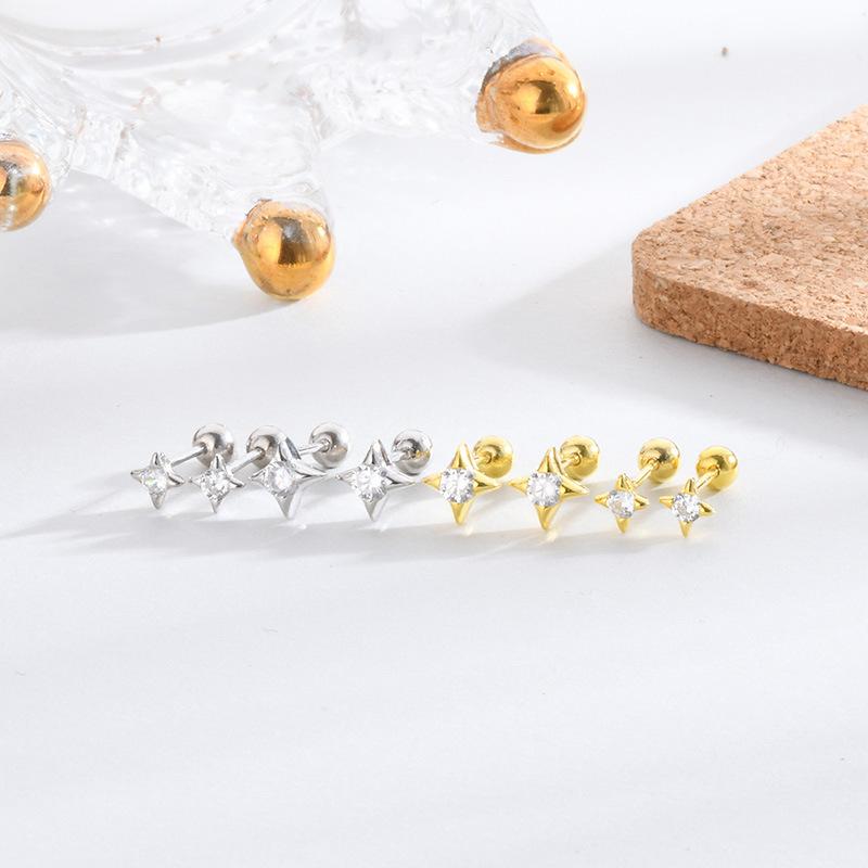 Ear Bone Nails Simple Star Twist Screws Women'S Ear Holes Earrings Flash Drill Ear Jewelry