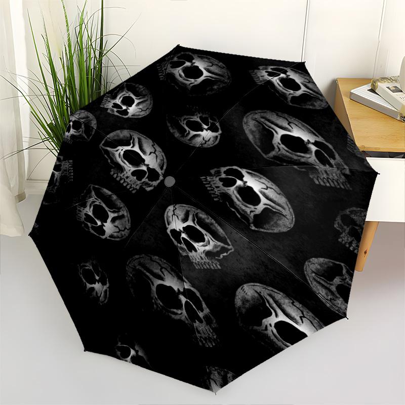 1pc   Skull Umbrella Portable Folding Umbrella Iron Frame Hole Bone Structure Outdoor Home Umbrella