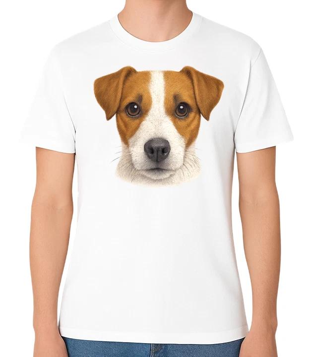 Jack Russell Terrier Dog Face T-Shirt Realistic Puppy Graphic Tee Unisex Gift M
