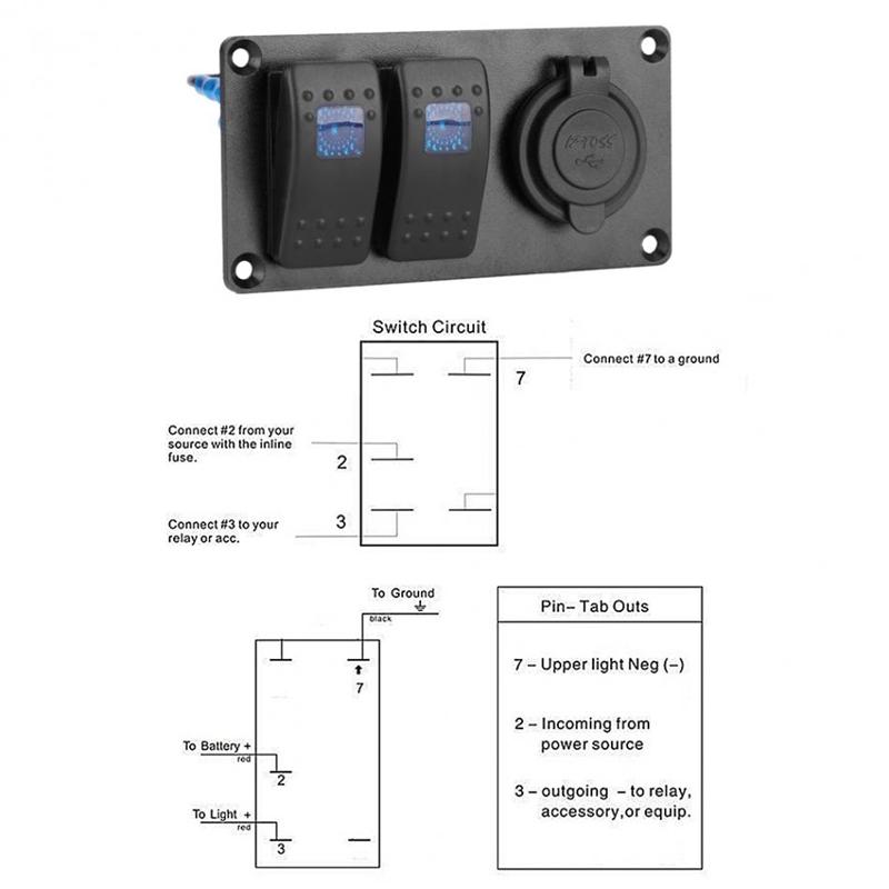 2-Gang Blue LED Rocker Switch Panel Circuit Breaker Dual USB Charger Car Truck