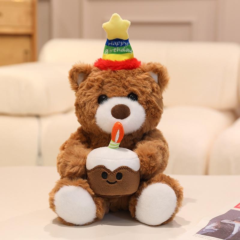 Cute Birthday Hat Bear Plush Toy Stuffed Animals Hug Milk Tea Teddy Bear Soft Doll Cute Birthday Christmas Gifts For Boy Girl