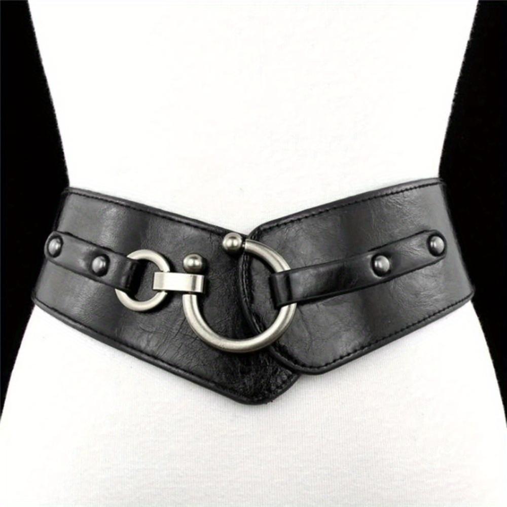 1PC Fashion Elastic Wide Belt Strap Vintage Women Faux Leather Buckle Elastic Wide Belt Strap Solid Color Waistband