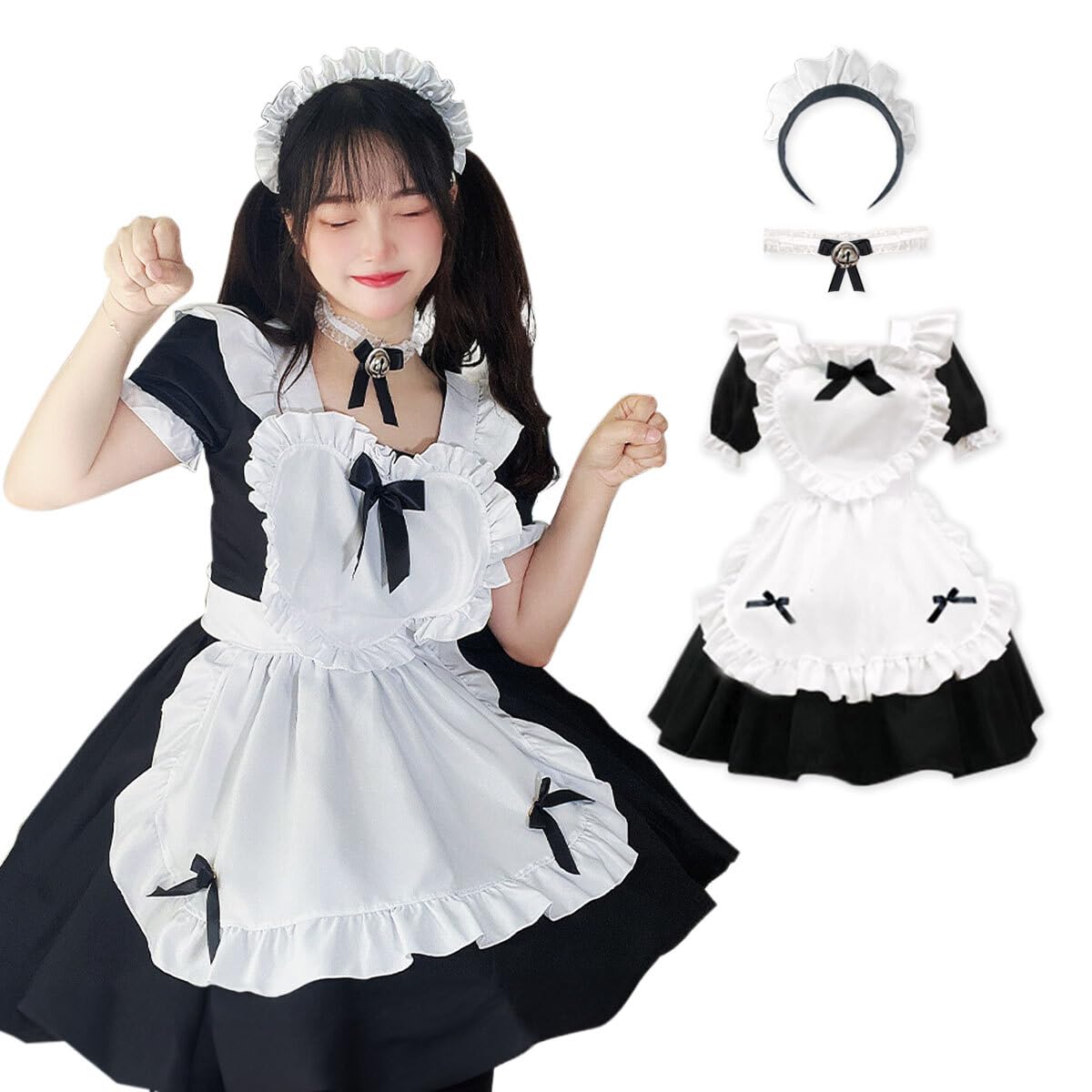 

Maid Uniform Cosplay Headband Choker Halloween Ruffle Luxury Set Costume [Wonderfall] (M)