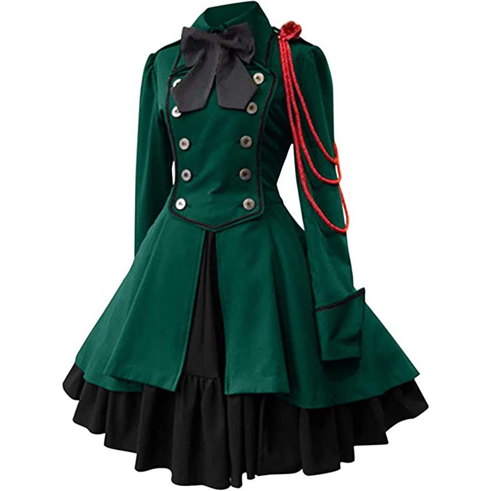 Medieval Renaissance Gothic Dress with Bow and Ruffle Skirt