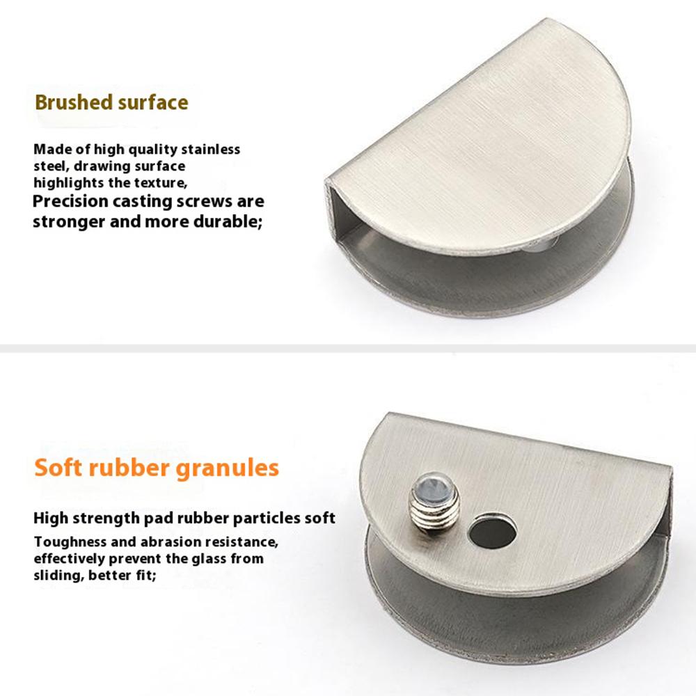 2Pcs 304 Stainless Steel Glass Clamp for 6-8mm Thickness Glass Shelf Bracket Semi-Circular Clamp