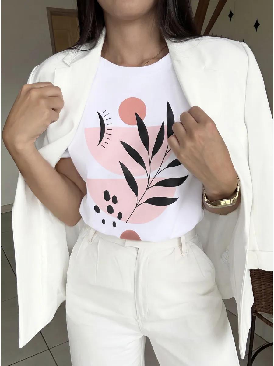 Oversized thick T-shirt with geometry flower print S