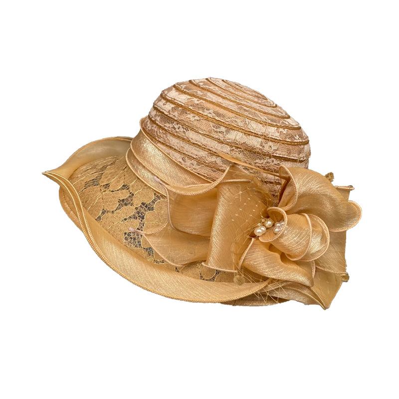 Lace Lace Sun Hat Temperament Elegant Pearl Flower Bucket Hat Ladies Summer Breathable Sun Hat