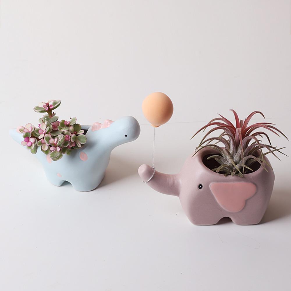Ceramic Creative Cartoon Elephant Home Decor Flower Shape Succulent Pot Ornament Vase Plant Pot