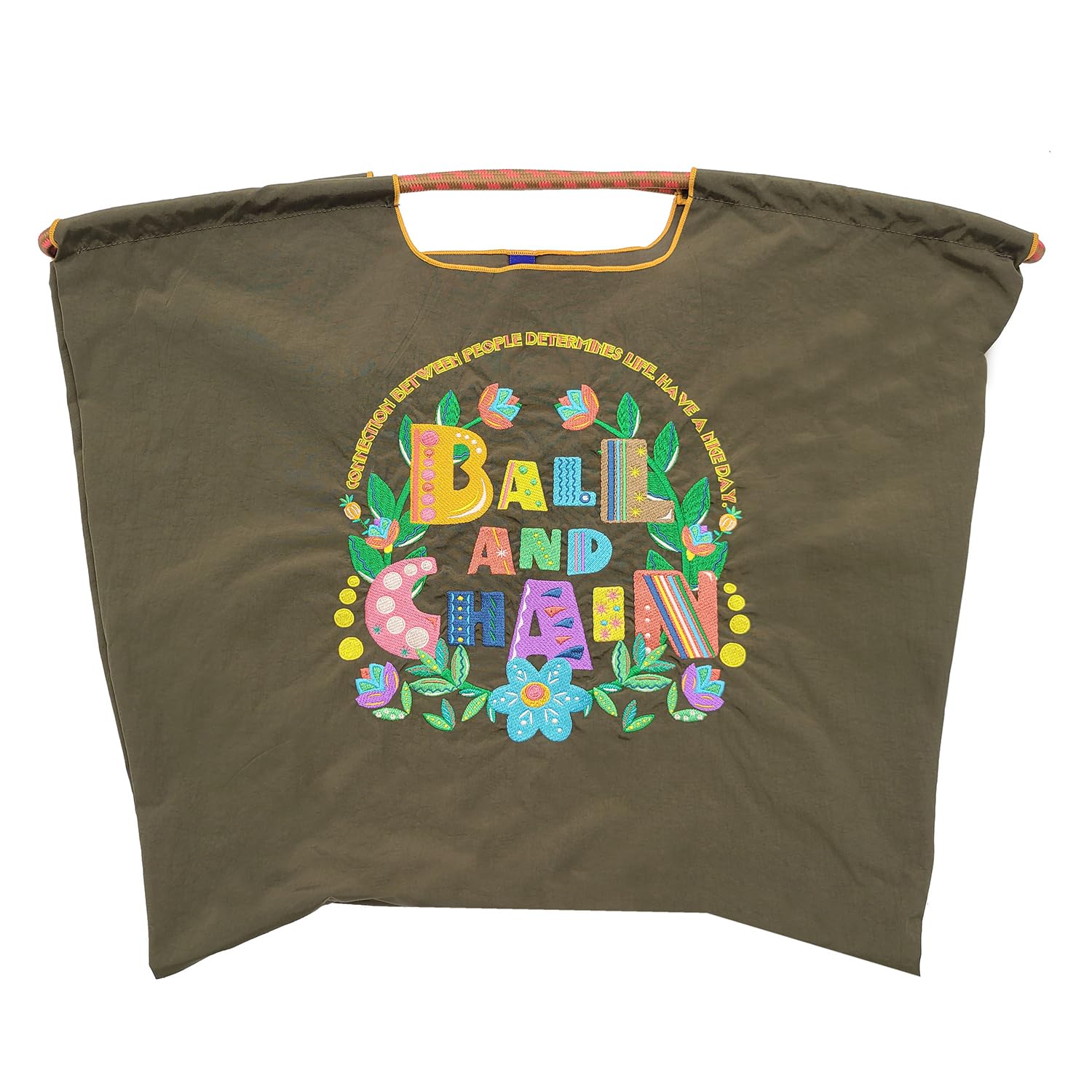 

Шариковая цепочка Аутентичный Размер L ЦВЕТОЧНЫЙ ШРИФТ Сумка Сумка для покупок Эко-сумка Сумка-тоут Сумка через плечо Вышивка 301157 [Ball & Chain] & (ХАКИ, L)