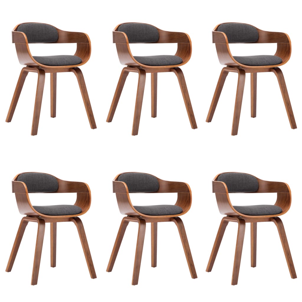 Dining Chairs Set of 6 Dark Grey Fabric and Bentwood Frame