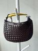 Women's Hand-Woven Crescent Bag with Metal Handle - Sardine Dumpling Style