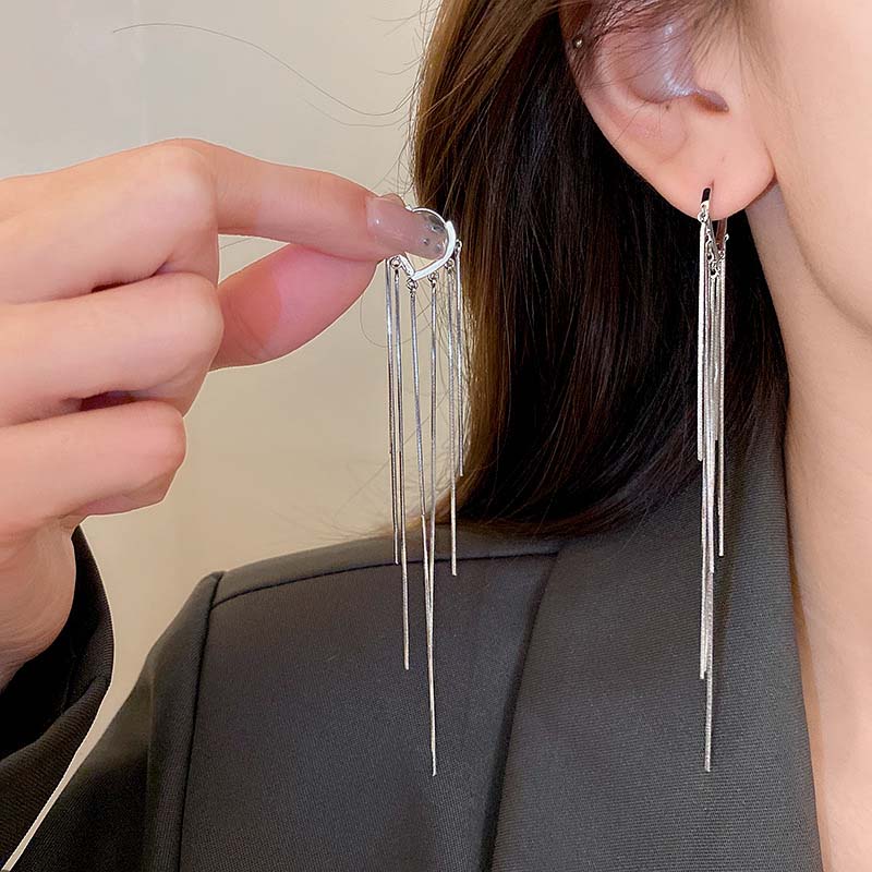 Pendientes Largos con Cadena y Borla de Plata 925 Moda Coreana para Mujer Pendiente Metálico Joyería Pendientes Colgantes de Mujer de Moda