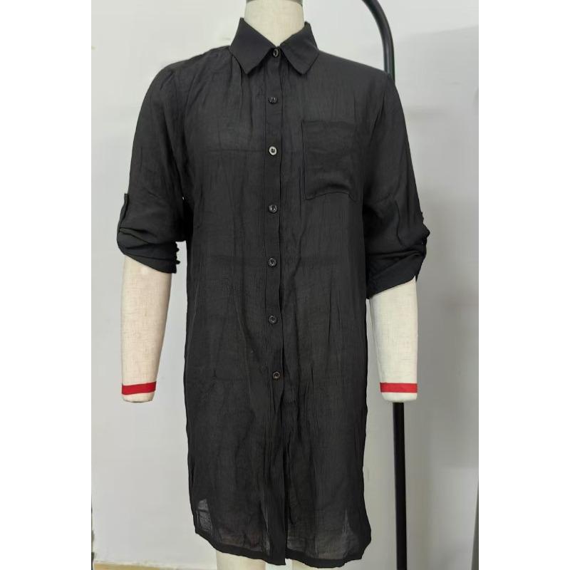 Camisa de Praia Feminina Transparente com Botões Manga Longa Leve Vestido Túnica