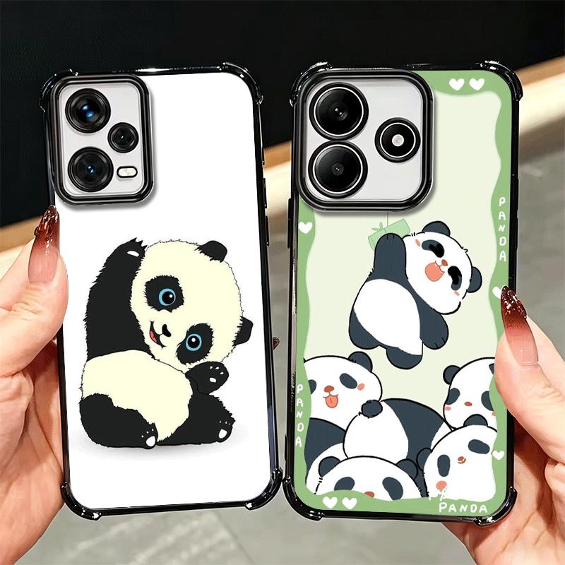 Cute Cartoon Panda Plating Phone Case For Xiaomi Redmi Note 14 15 Pro Plus 13 12 11 11S 11T 10 9S 9 5G Anti-Fall Airabag Cover