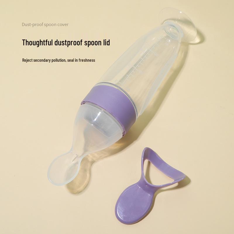 Silicone Baby Rice Cereal Bottle with Squeeze Spoon and Suction Cup Feeder
