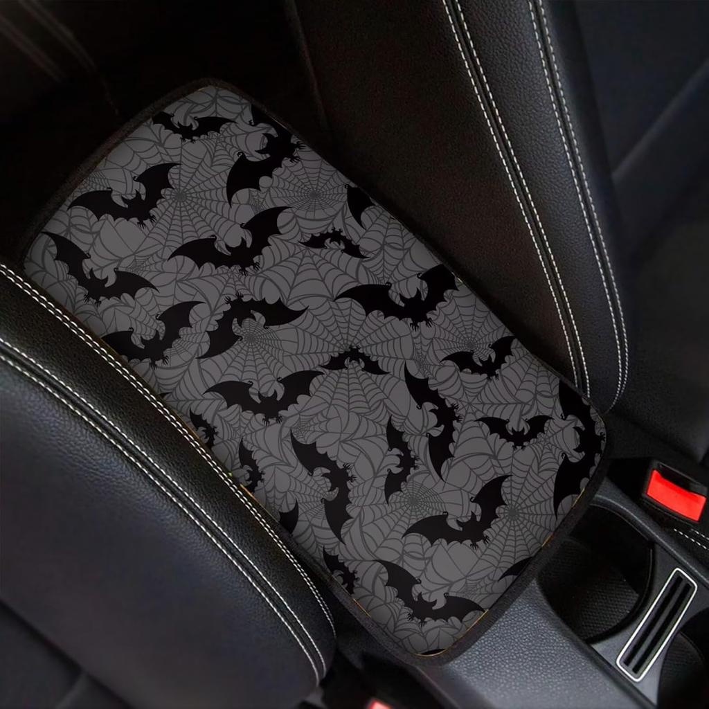 Dreaweet Stylish Spider Web Printed Black Car Center Console Armrest Cushion Cover Pad Soft Car Armrest Seat Box Cover Protector Auto Car Interior