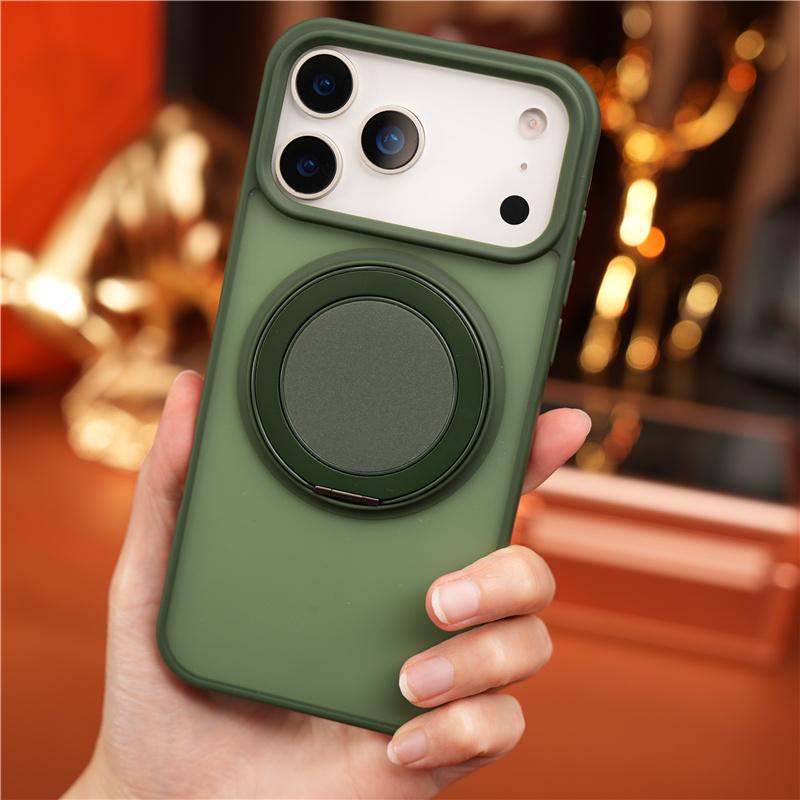IPhone 17 16Pro 15 14 17Pro Max Matte Shockproof Stand Holder Back Cover Luxury Rotating Pivot Magnetic Bracket Magsafe Case