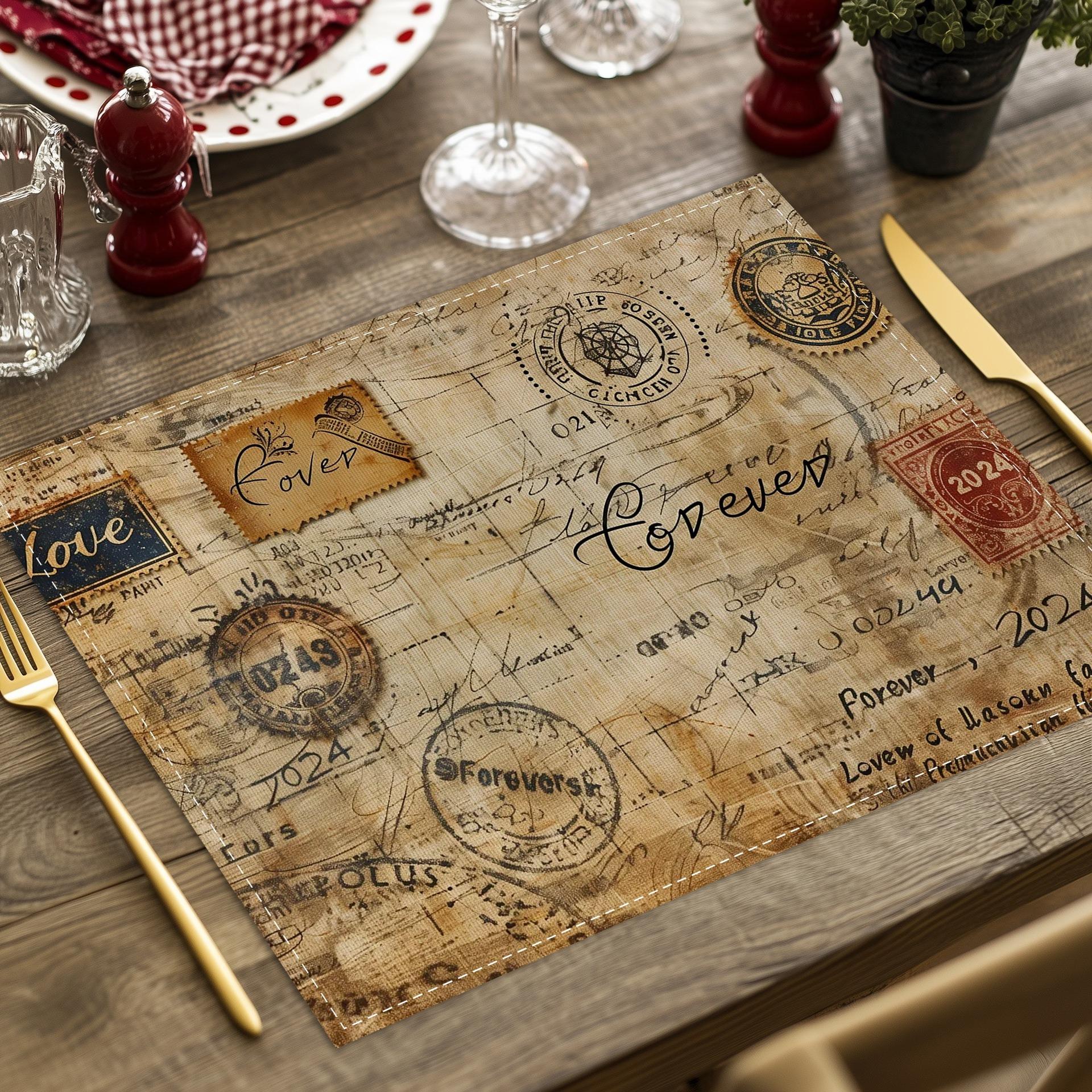 4/6/8 Stück Retro Florale Leinen-Platzsets Leinen Küchen-Esstisch Dekor Zubehör Hitzebeständige Leinen-Geschirrunterlagen Matten 4Pcs-30X45cm(12X18in brown
