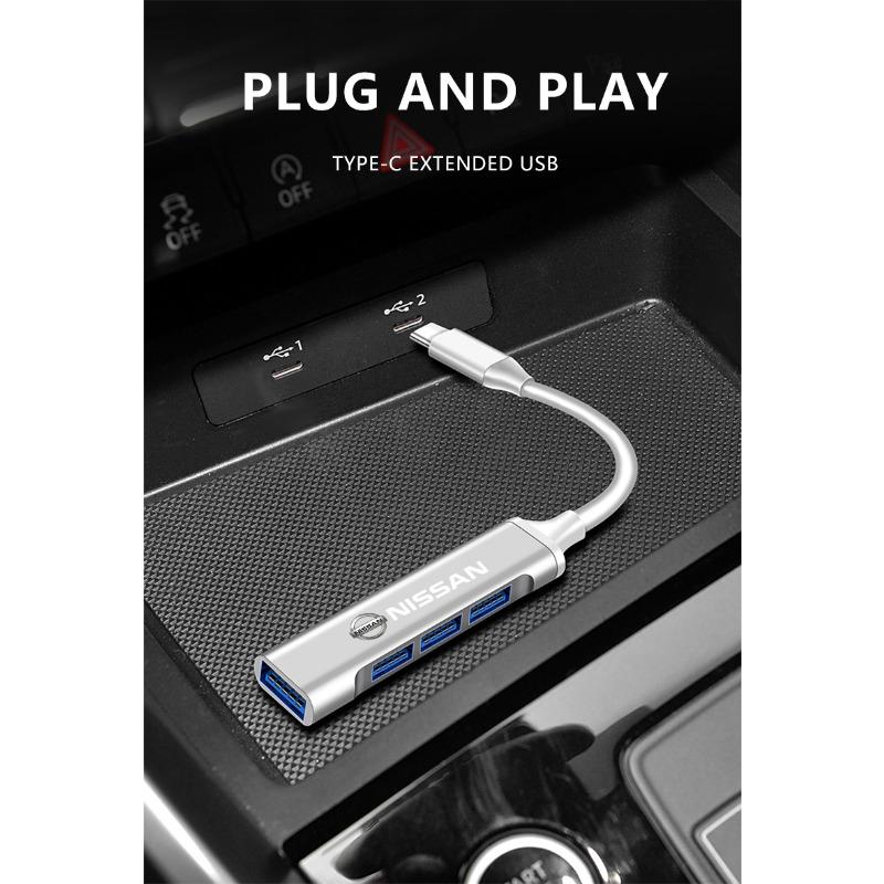 1Pc Type-C Turn USB Adapter Multi Port Distributor Hub Car Goods For Nissan Nismo Qashqai X J10 Trail Tiida Teana Skyline Juke X-trail Almera