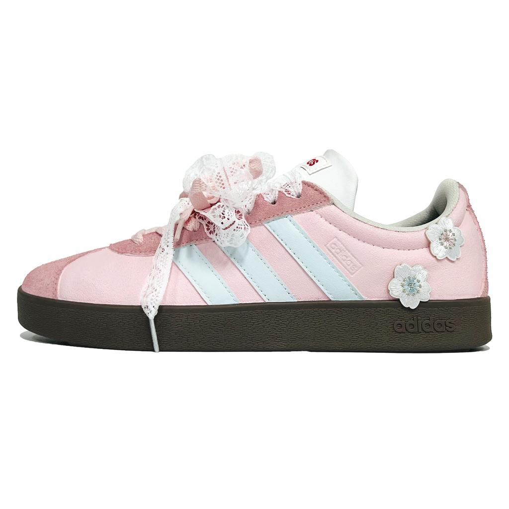 Adidas Vl Court Classic Cherry Blossom Ballet Abrasion Resistant Low top German Army Trainers Women's Pink Blue JS3003(team1074-)