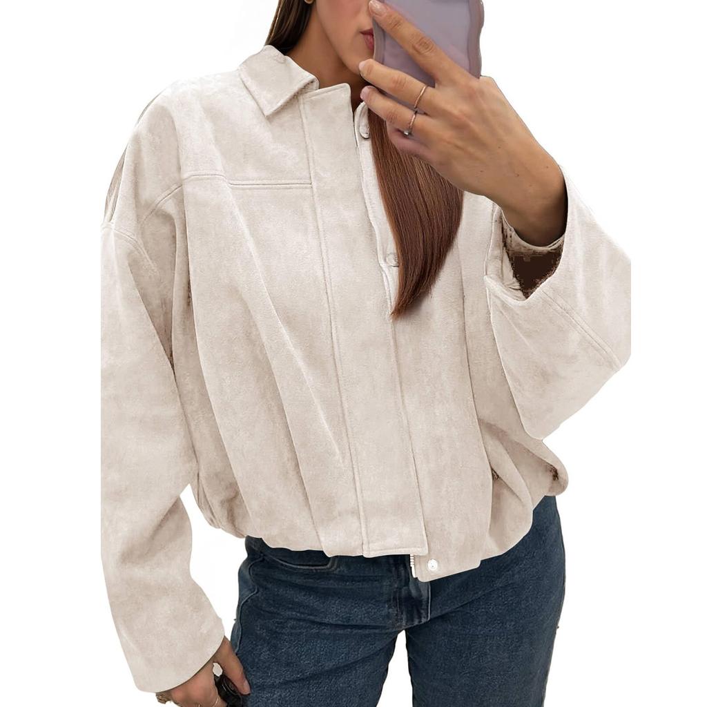 Women's Fashion Solid-Color  Sleeve Zipper Jacket Top