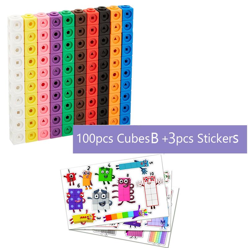 

100 шт., математические связывающие кубики, блоки, детские развивающие цифры, игрушки