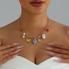 Retro Temperament Baroque Pearl Chili Heart Sun Enamel Pendant Choker Multi‑Charm Paperclip Link Necklace for Women Jewelry Gift