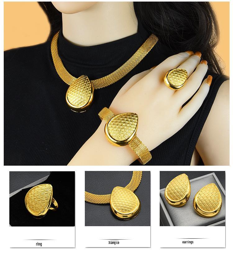 24K Dubai Gold Bridal Jewelry Set: Necklace, Bracelet, Earrings, Ring for African Women